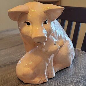 Pink Ceramic Mama & Baby Pig piggy bank